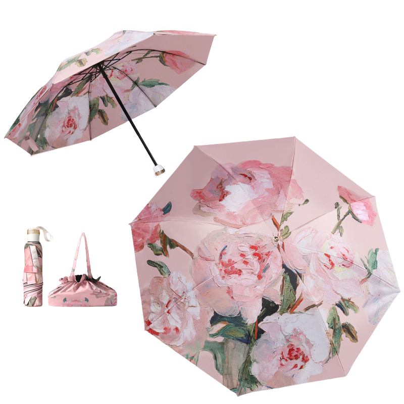 丰懋 折叠伞遮阳伞手动双层八骨黑胶雨伞 FXYB09 57*98cm  粉芍药含手提包（单位：把）