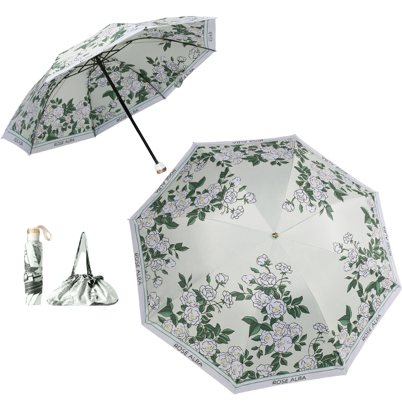 丰懋 折叠伞遮阳伞手动双层八骨黑胶雨伞 FXYB09 57*98cm  栀子花开含手提包（单位：把）