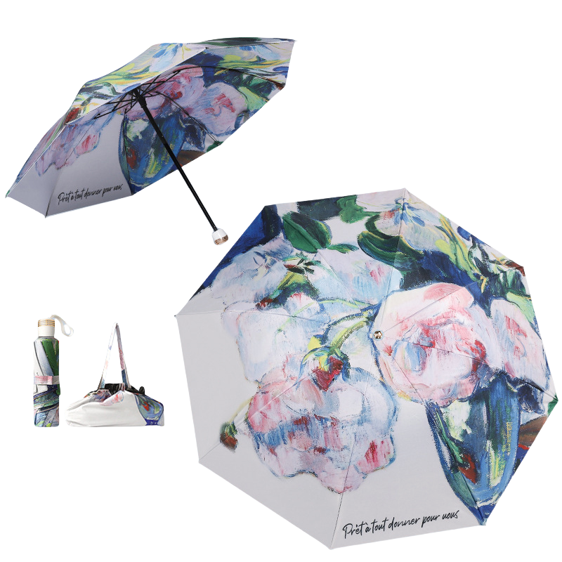 丰懋 折叠伞遮阳伞手动双层八骨黑胶雨伞 FXYB09 57*98cm  白玫瑰含手提包（单位：把）