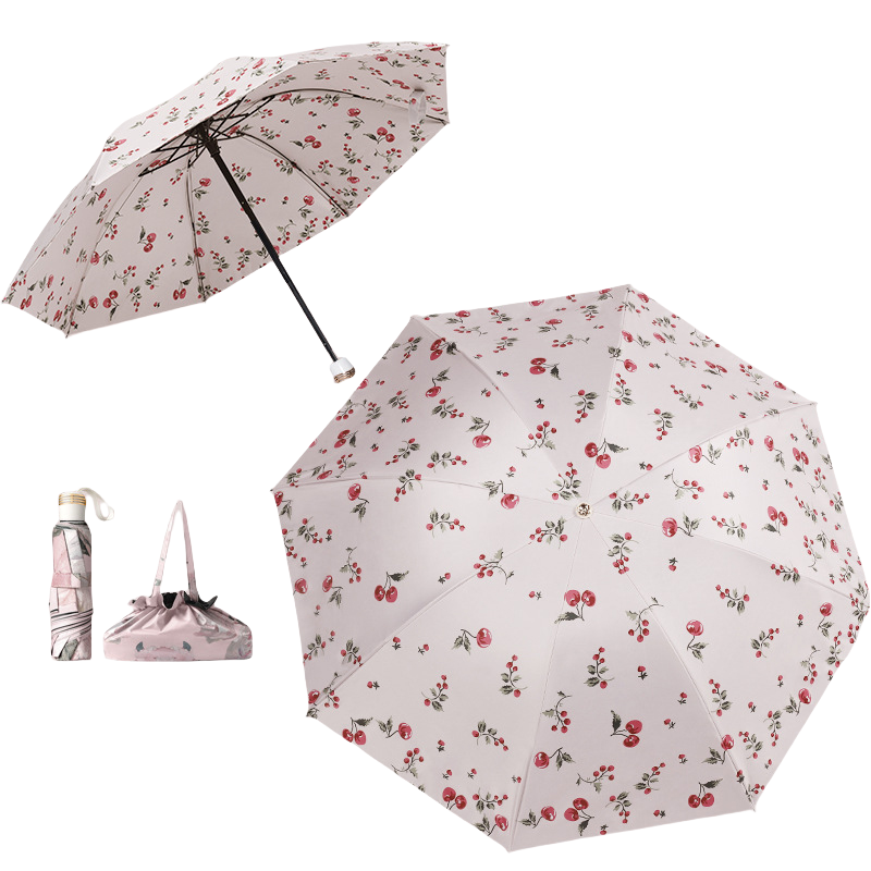 丰懋 折叠伞遮阳伞手动双层八骨黑胶雨伞 FXYB09 57*98cm  复古樱桃含手提包（单位：把）
