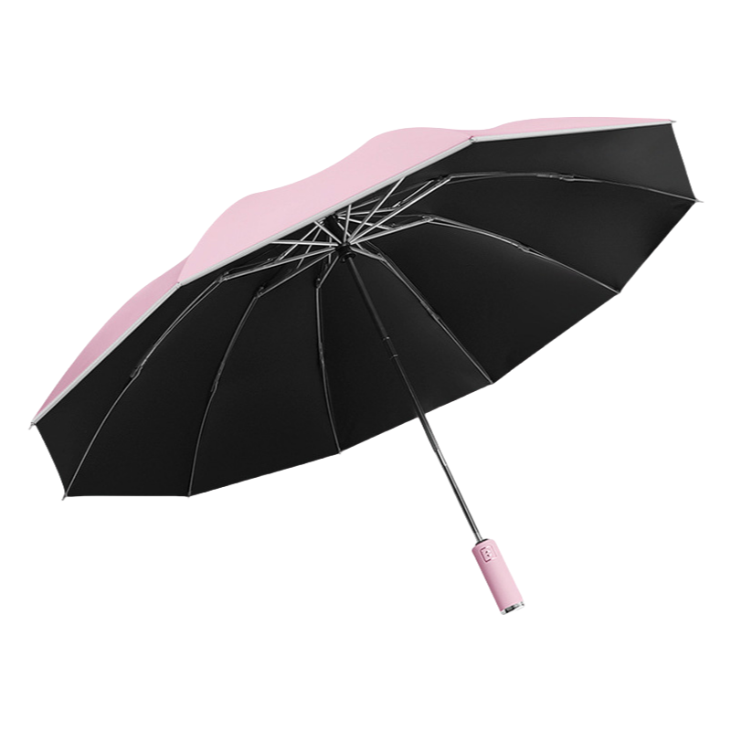 丰懋 全自动反向伞带反光条黑胶纯色折叠雨伞 FXYN05 63*118cm  仲夏粉（单位：把）