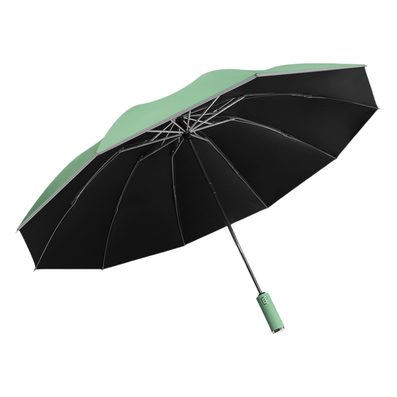 丰懋 全自动反向伞带反光条黑胶纯色折叠雨伞 FXYN05 63*118cm 橄榄绿（单位：把）