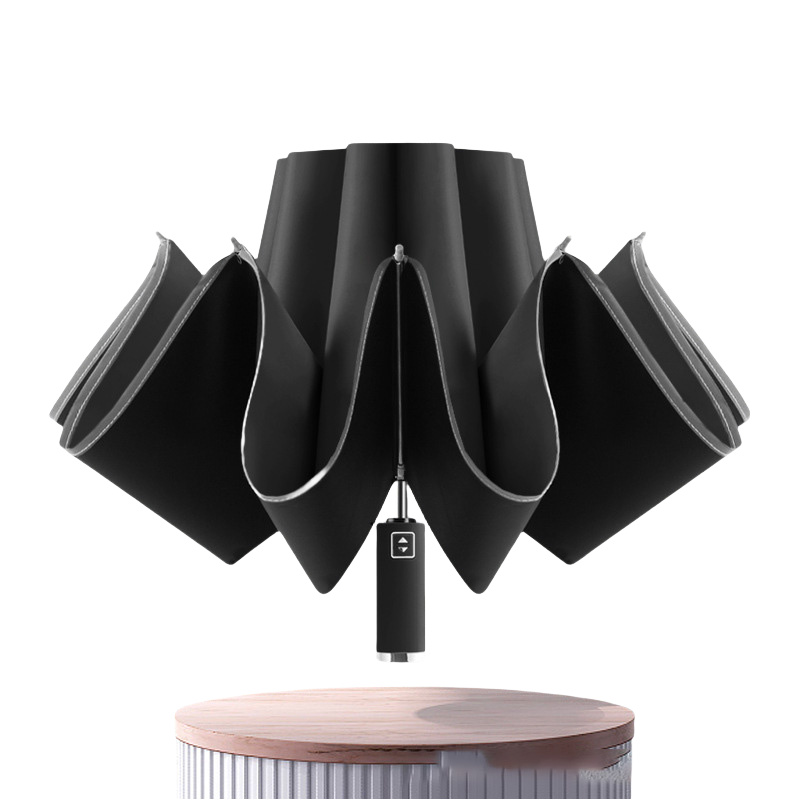 丰懋 全自动反向伞带反光条黑胶纯色折叠雨伞 FXYN05 63*118cm  雅致黑（单位：把）