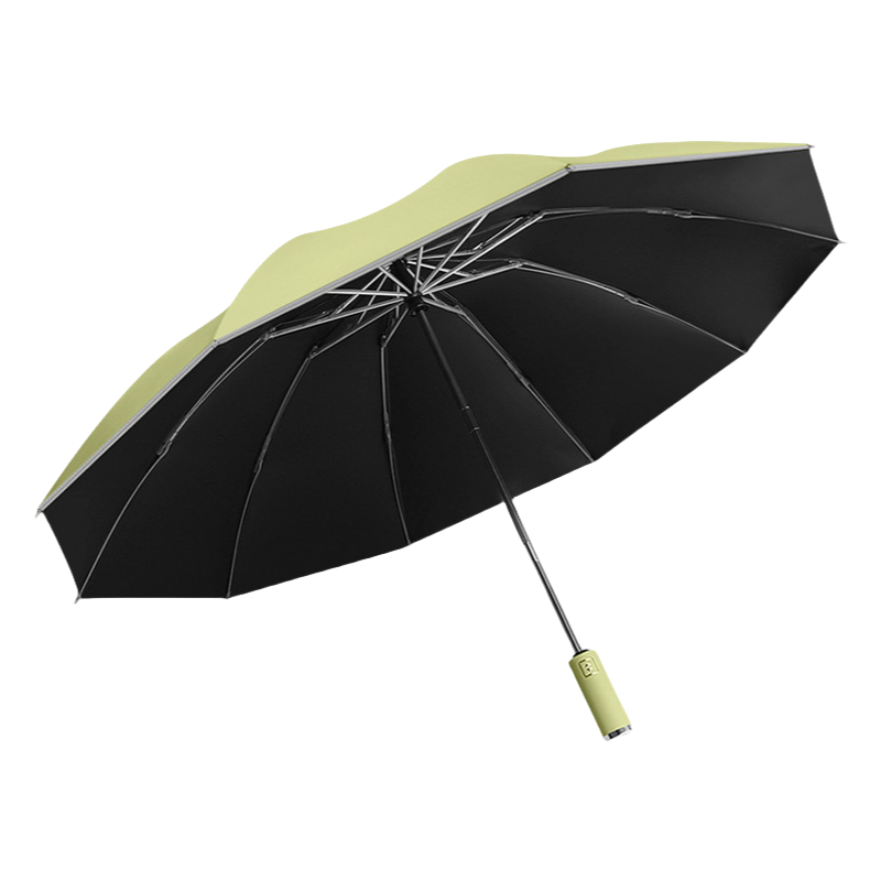 丰懋 全自动反向伞带反光条黑胶纯色折叠雨伞 FXYN05 63*118cm  抹茶绿（单位：把）