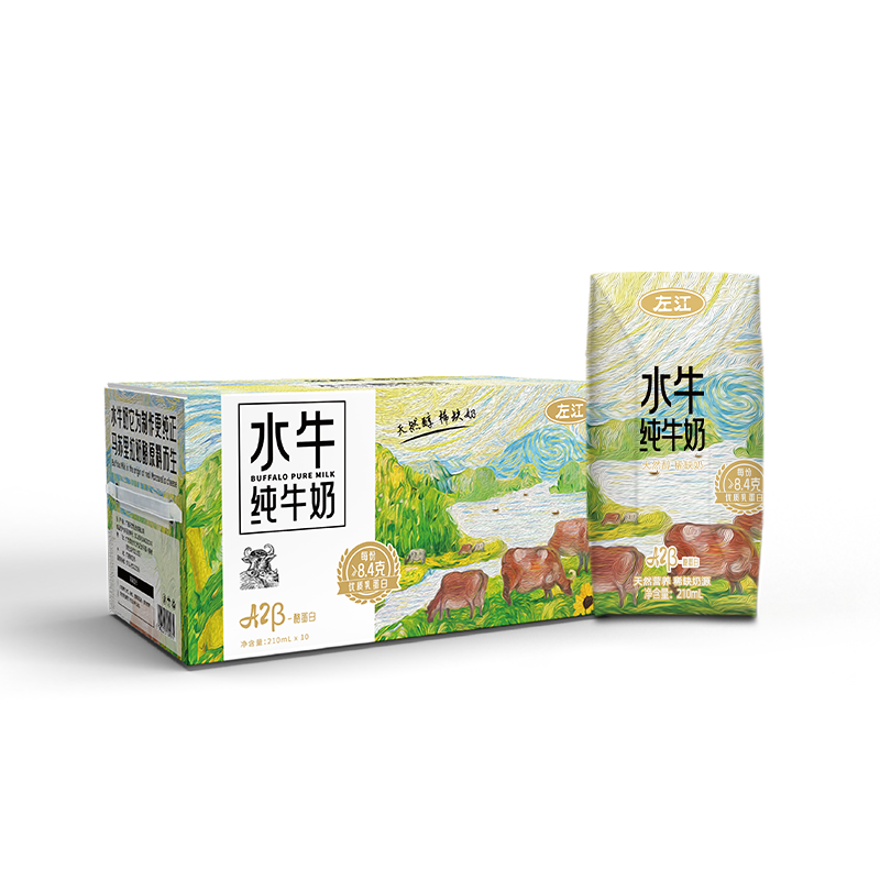 左江 添加a2&beta;-酪蛋白 水牛纯牛奶 210ml*10盒  雾雨绿（单位：提）