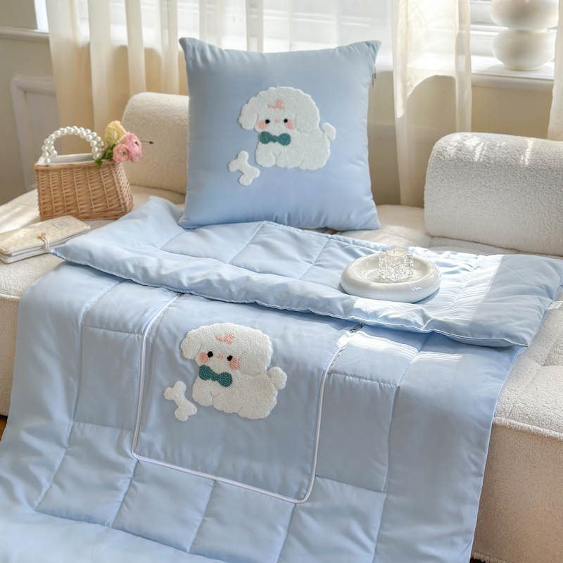 樵纪 咕噜咕噜刺绣抱枕被 小狗 50*50cm展开被子150*200cm 蓝色（单位：只）