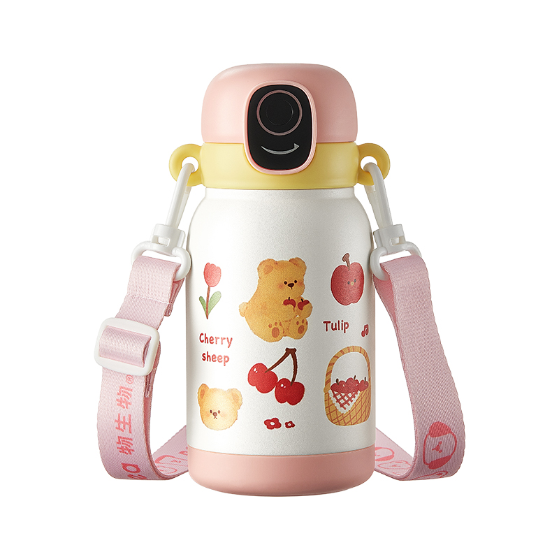 物生物（RELEA） 米乐派指纹儿童保温杯 JV012525-0550-FQ00 550ML 熊仔下午茶（粉）（单位：个）