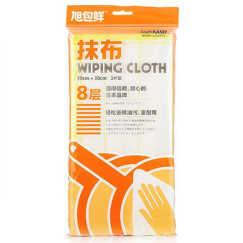 旭包鲜 &reg;抹布 8层洗碗布 3片装*10包 白色（单位：组）