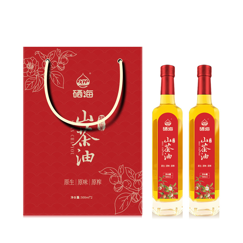 硒海（XH） 一级压榨食用油 纯正野生山茶油 500ml*2瓶礼盒装 混色（单位：盒）
