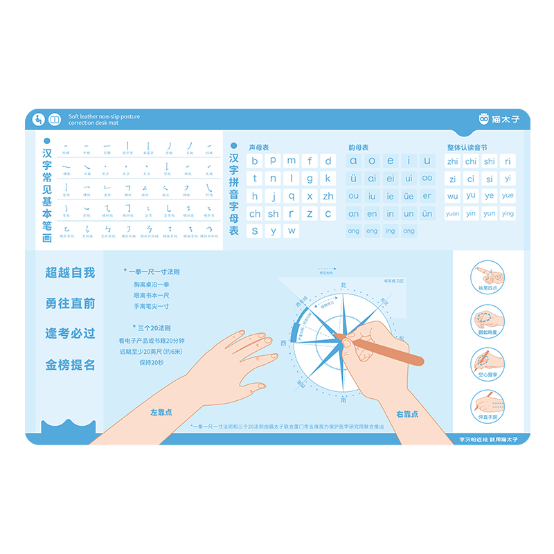 猫太子 桌垫 10117M1519A 励志基础笔画+拼音表40*60CM 蓝色（单位：张）