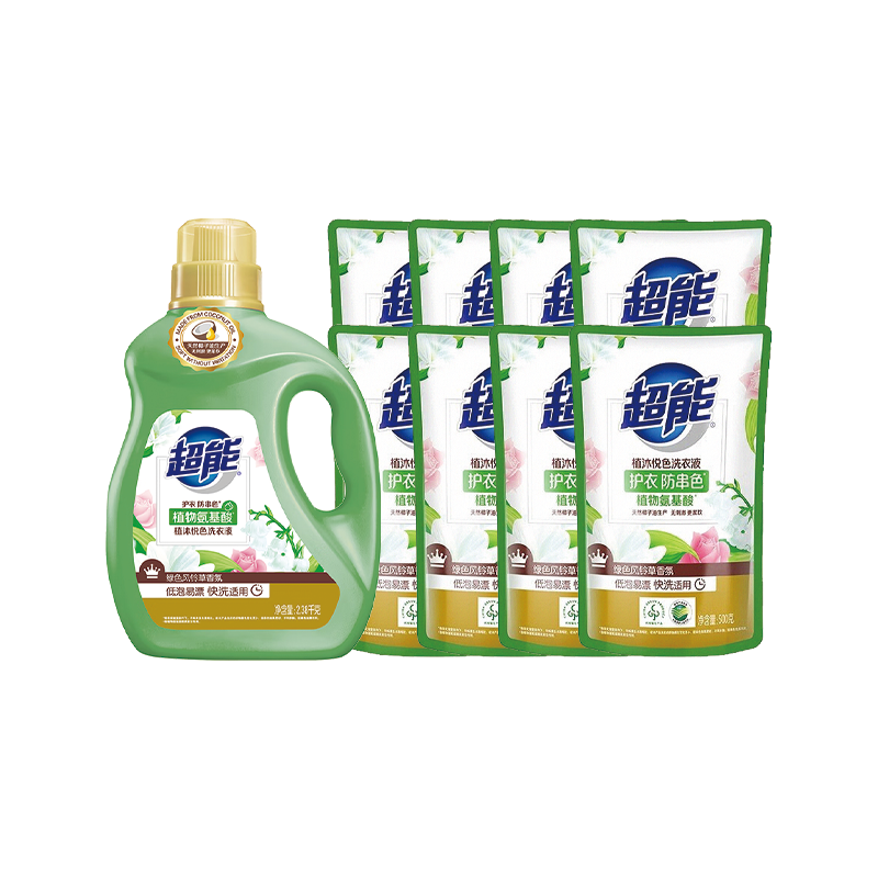超能 植物氨基酸 洗衣液 2.38kg+500g*8组合装 绿色（单位：组）