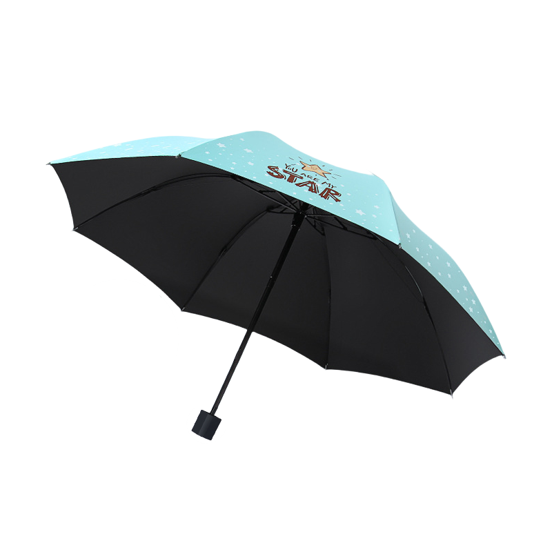 丰懋 卡通小清新黑胶防晒UPF50+折叠防紫外线太阳雨伞 FXYB20 67*98cm  小星星绿色（单位：把）