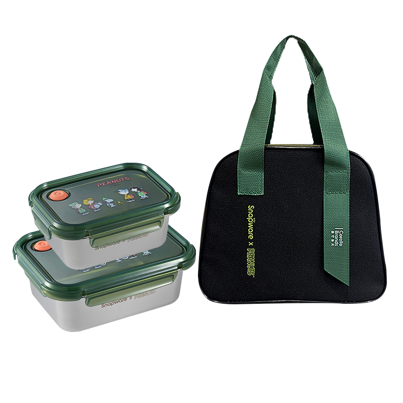 康宁（VISIONS） Snoopy露营趣系列不锈钢保鲜盒 SN-8C12C/S-HP 820ml+1250m（带保温袋） 绮境森林（单位：套）