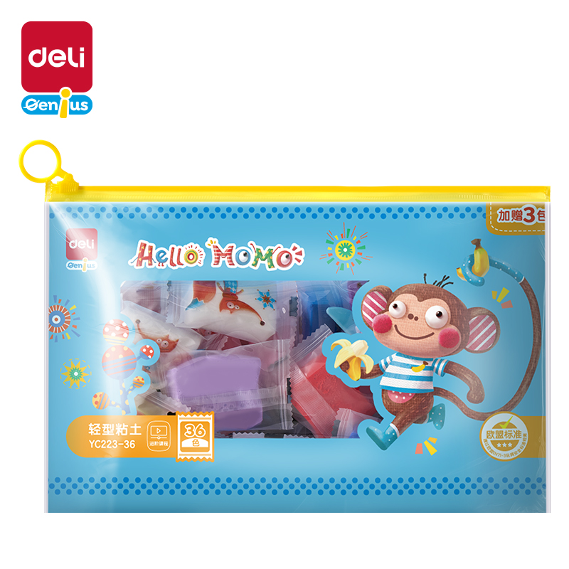 得力(deli) 小怪兽拉链袋款手工DIY超轻粘土 YC223-36 36色/袋 混色（单位：袋）