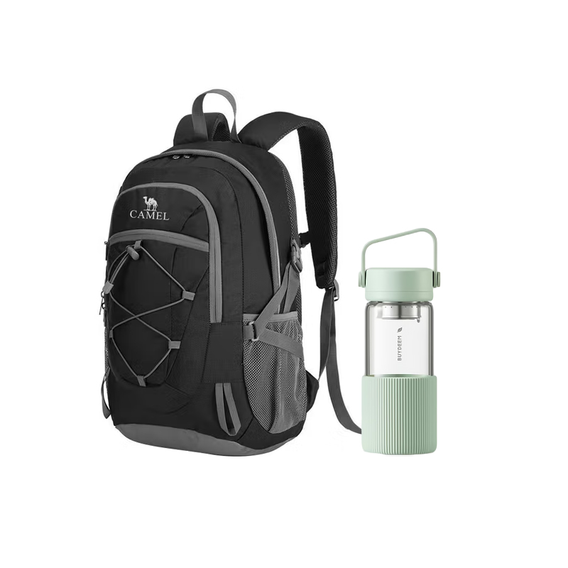 北鼎（Buydeem） /骆驼（CAMEL） 户外用品组合（玻璃水杯470ml+黑色户外双肩包） 两件套 混色（单位：组）