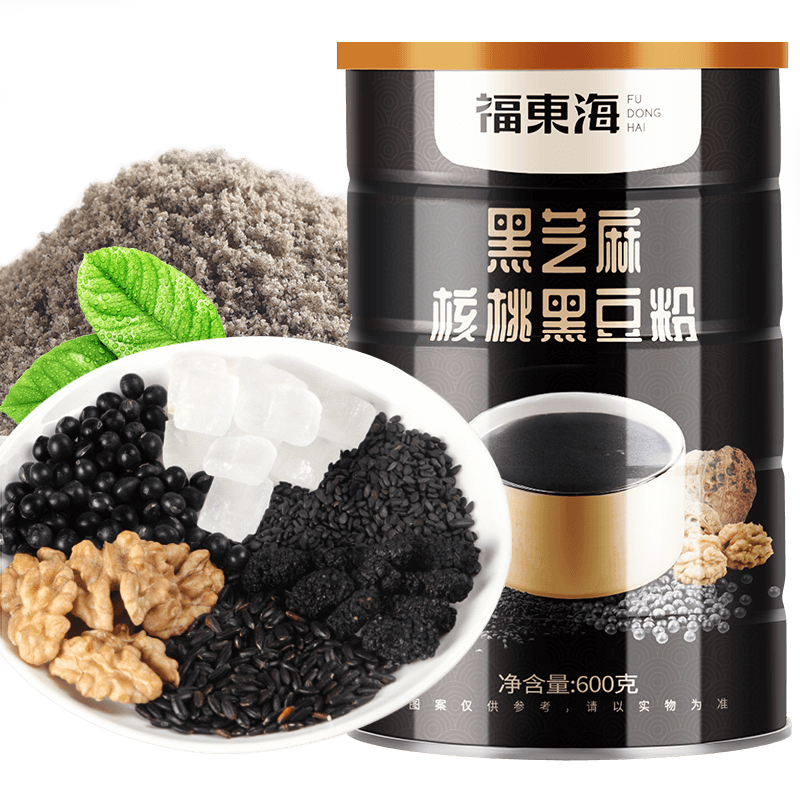 福东海（fudonghai） 黑芝麻粉核桃黑豆粉 即食冲饮早餐代餐粉 600g*2罐 黑色（单位：组）
