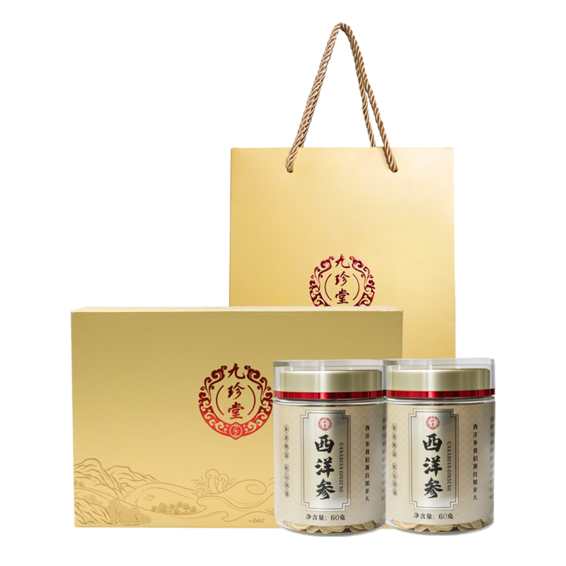 九珍堂 加拿大西洋参正切圆片金罐礼盒 1.6cm 60克*2 金色（单位：套）