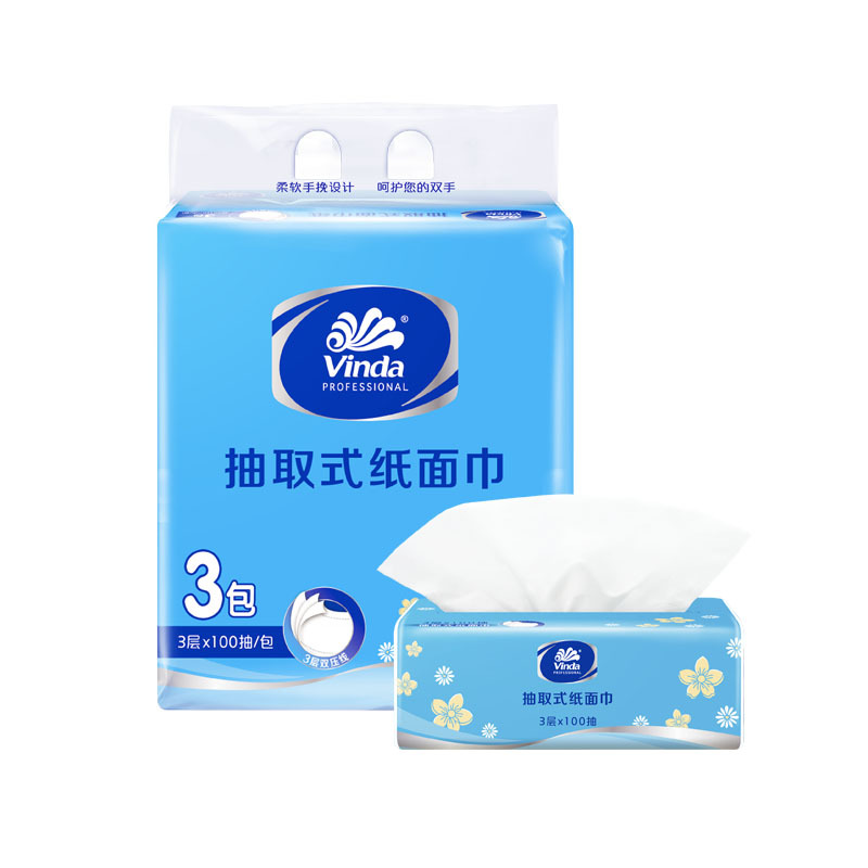 维达 细韧小雏菊抽纸 VSD2017-3B 3层100抽3包 水蓝色（单位：提）