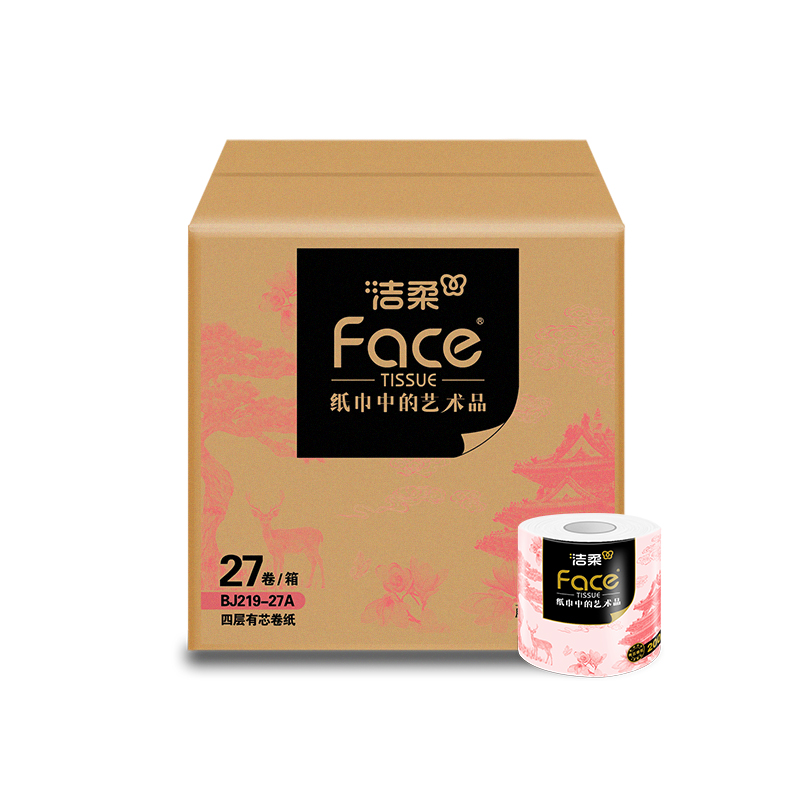 洁柔（C&S） 有芯卷纸 BJ219-27A 200g4层(27卷装)  粉色（单位：箱）