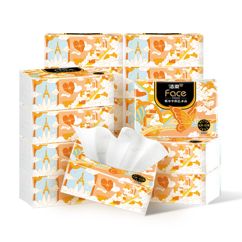 洁柔（C&S） 艺术巴黎抽纸 BR243-18E-18B 4层90抽18包 橙色（单位：箱）