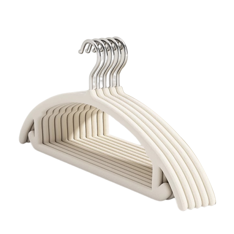 优勤（YOUQIN） 半圆弧植绒衣架45宽米 JR-BYHZRYJ45KMBS-WZZ#-804N 45*0.5*21cm/5只装 米色（单位：套）