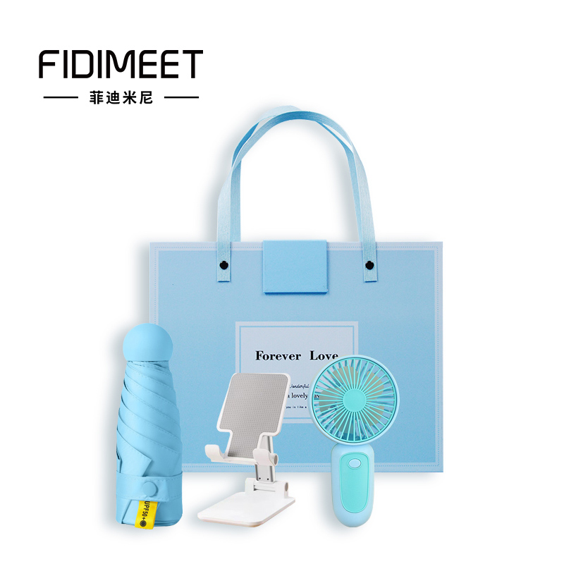 菲迪米尼  雨伞支架套装 FDMN-BFS04 四件套 挂绳风扇+手机支架+晴雨伞+礼盒 混色（单位：套）