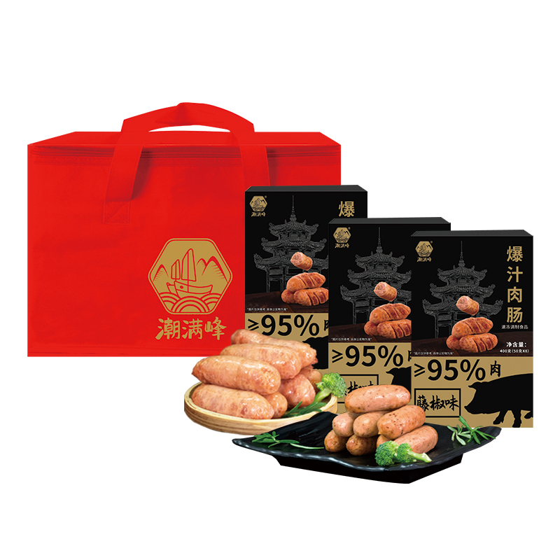 潮满峰 爆汁肉肠火山肠 原味+黑椒味+藤椒味 CMF 400g*3盒/共1200g 混色（单位：组）