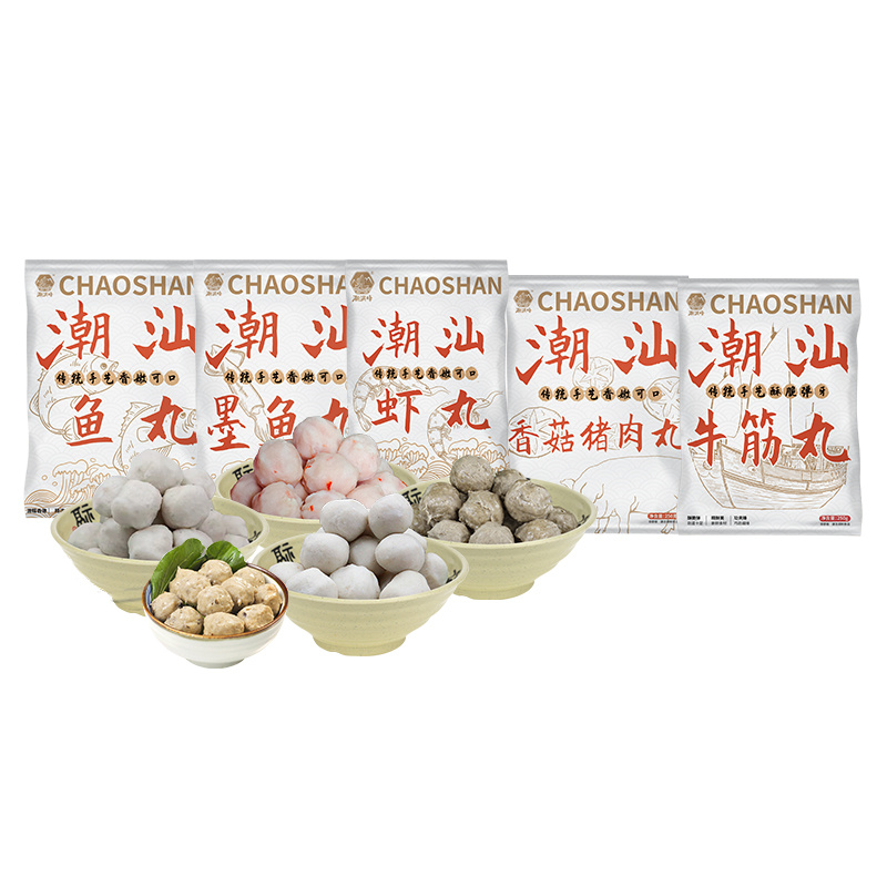 潮满峰 尝鲜潮味套装 牛筋丸+虾丸+鱼丸+墨鱼丸+香菇猪肉丸 CMF 250g*5袋/共1250g 混色（单位：套）