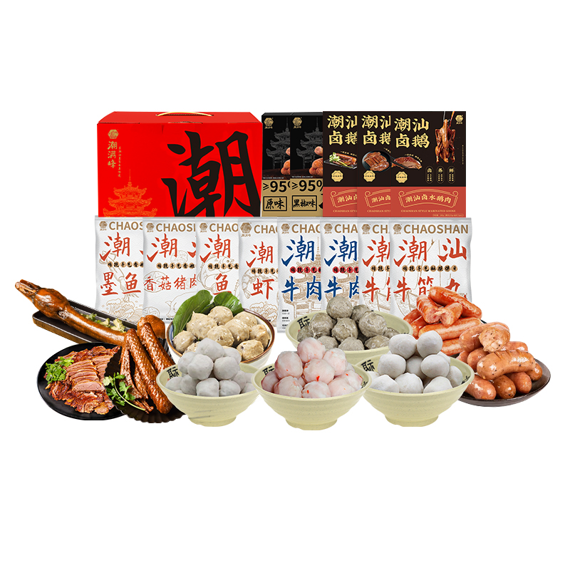 潮满峰 大饱口福套装 牛肉丸+牛筋丸+肉肠+潮汕丸类+狮头鹅 CMF 250g*8袋+400g*2盒+250g*2盒+150g*1 混色（单位：套）
