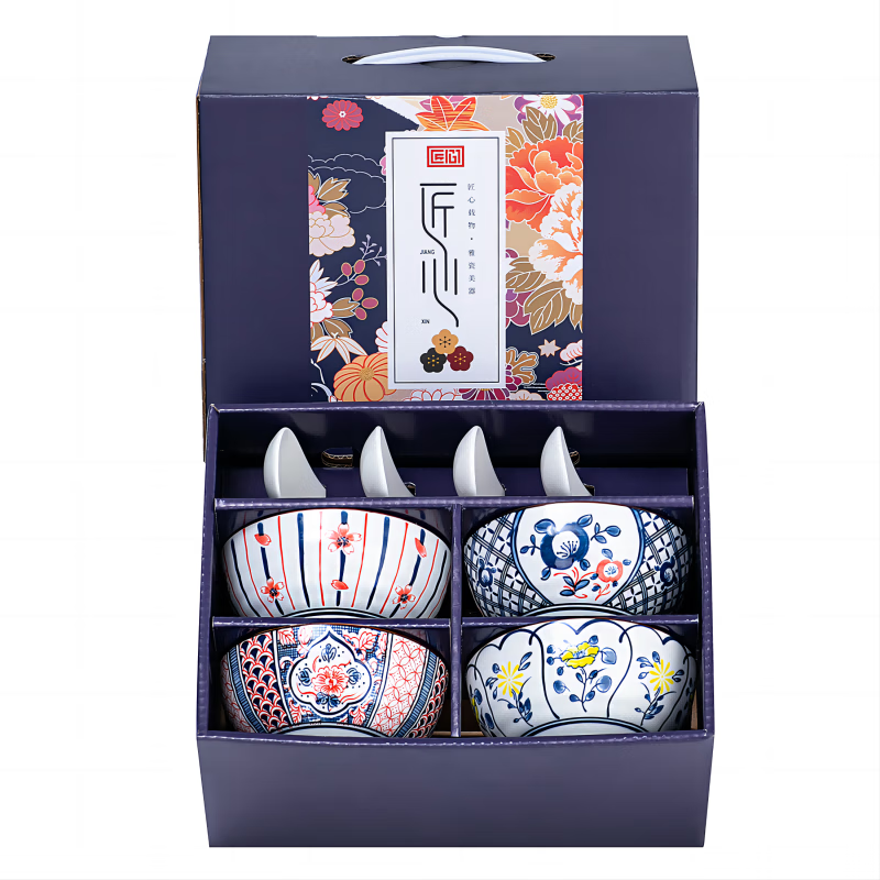 百斯克 享生活韵彩8件餐具套装 BSK-TT240220 4.5寸碗*4 白地三弯勺*4 彩色（单位：套）