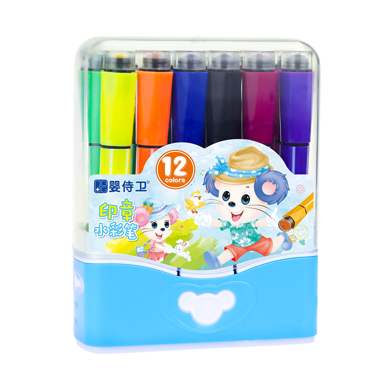 婴侍卫（BBG） 12色印章水彩笔 YSW903-1 12*9.5cm 蓝色（单位：盒）