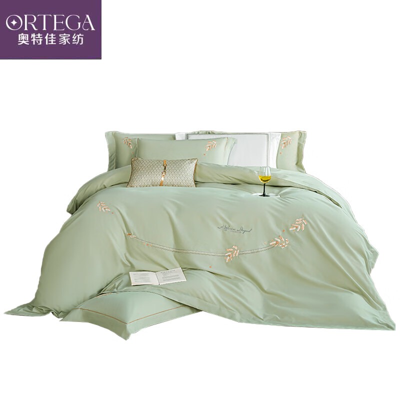 奥特佳 麦语全棉磨毛四件套 001-010042 200*230cm 柠绿色（单位：套）