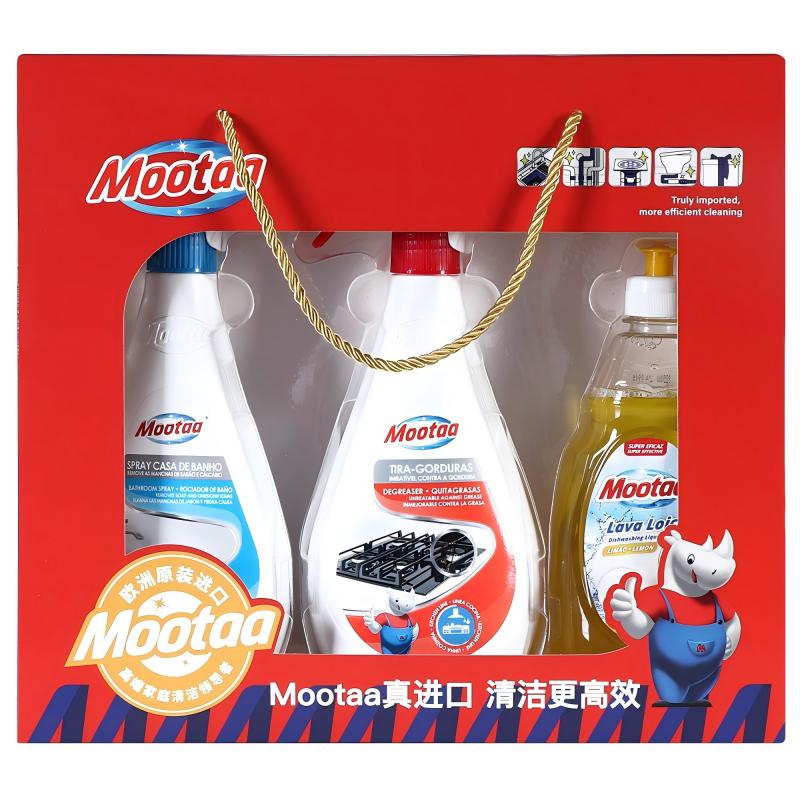 膜太/MOOTAA 清洁剂礼盒三件套 去油污 （浓缩洗洁精500ML+重油污500ML +浴室500ML） 混色（单位：组）