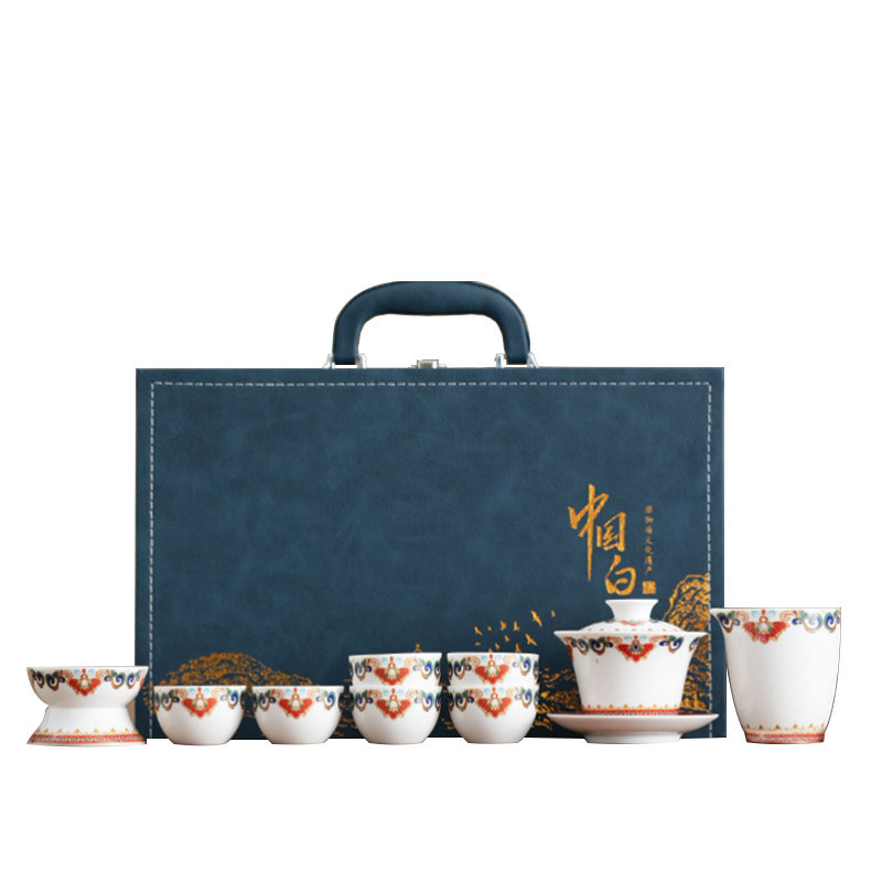 品舰 茶具套装敦煌瓷影 PJL063 盖碗*1、公道杯*1、茶杯*6、过滤组*1、礼盒*1  白色（单位：套）