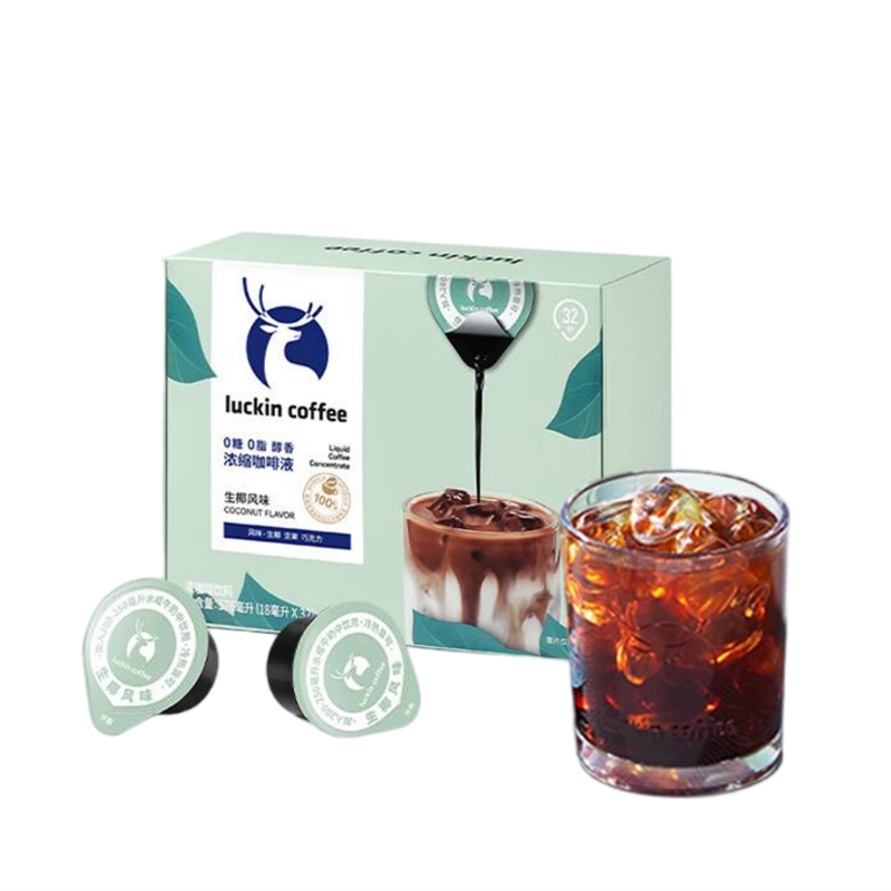 瑞幸咖啡（luckincoffee） 0糖0脂醇香浓缩咖啡液 生椰风味 18ml*32杯 绿色（单位：盒）