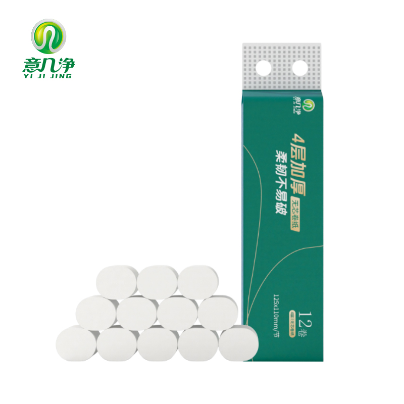 意几净 柔韧亲肤无芯卷纸 yjj4847 125mmX110mm/节/4层加厚70g/卷*12卷  绿色（单位：提）