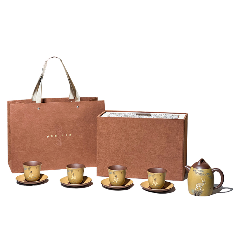 璞实茶器 茶具套装 一鹿连升 300ml一壶四杯四碟 紫砂（单位：套）