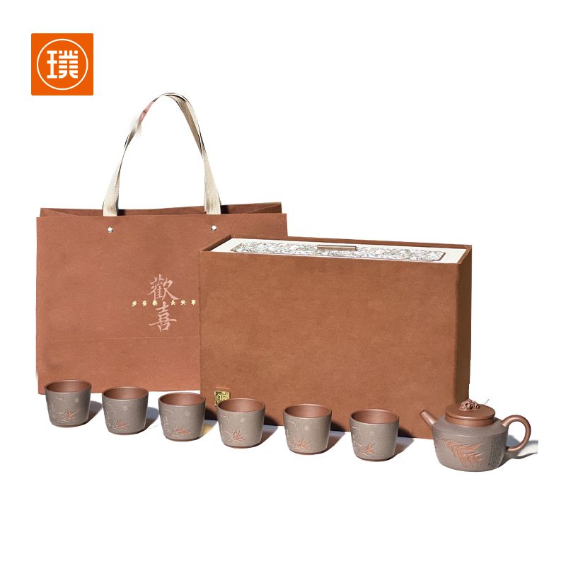 璞实茶器 茶具套装 石来运转 200ml一壶六杯 紫砂（单位：套）