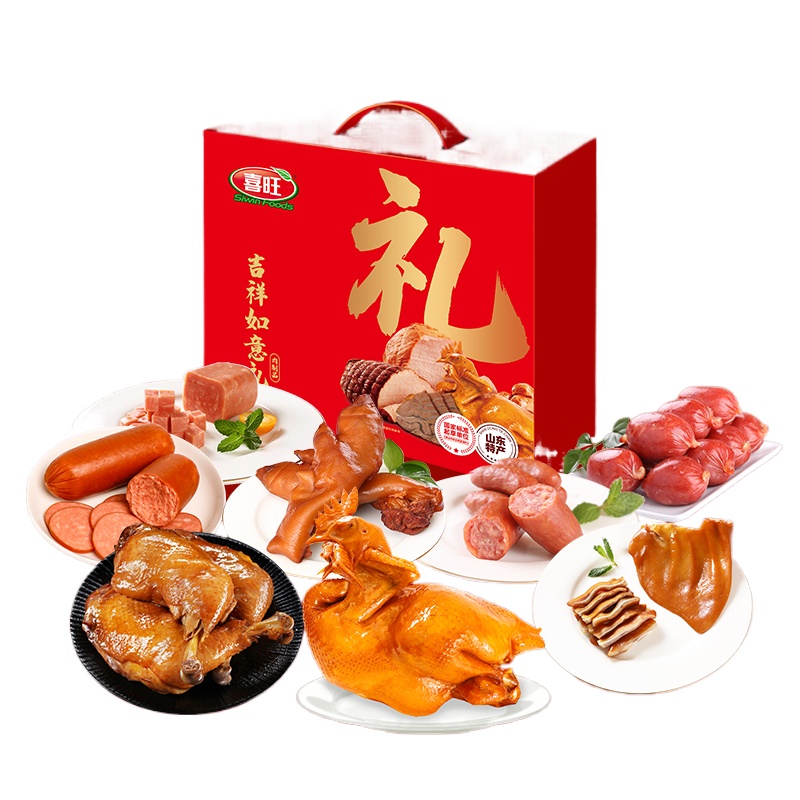 喜旺（Siwin Foods） 熟食腊味烤鸡组合 吉祥如意礼 2.07kg（8种）礼盒装 混色（单位：箱）