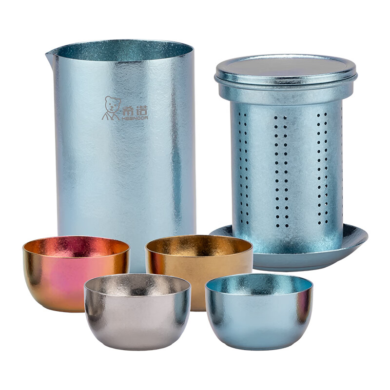 希诺（HEENOOR） 纯钛茶具套装 XN-T905 泡茶器400ml/小茶杯58ml   1壶4杯  混色（单位：套）