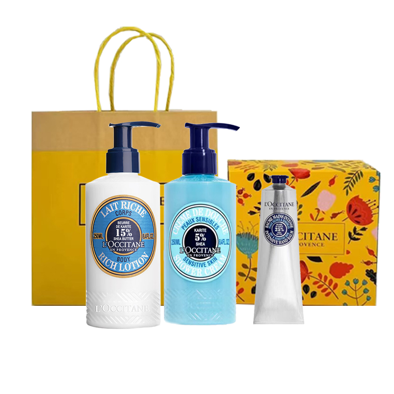 欧舒丹（L'OCCITANE） 乳木果沐浴润肤护手三件套礼盒 润养呵护 沐浴250ML+润肤250ML+手霜30ML 白色（单位：盒）