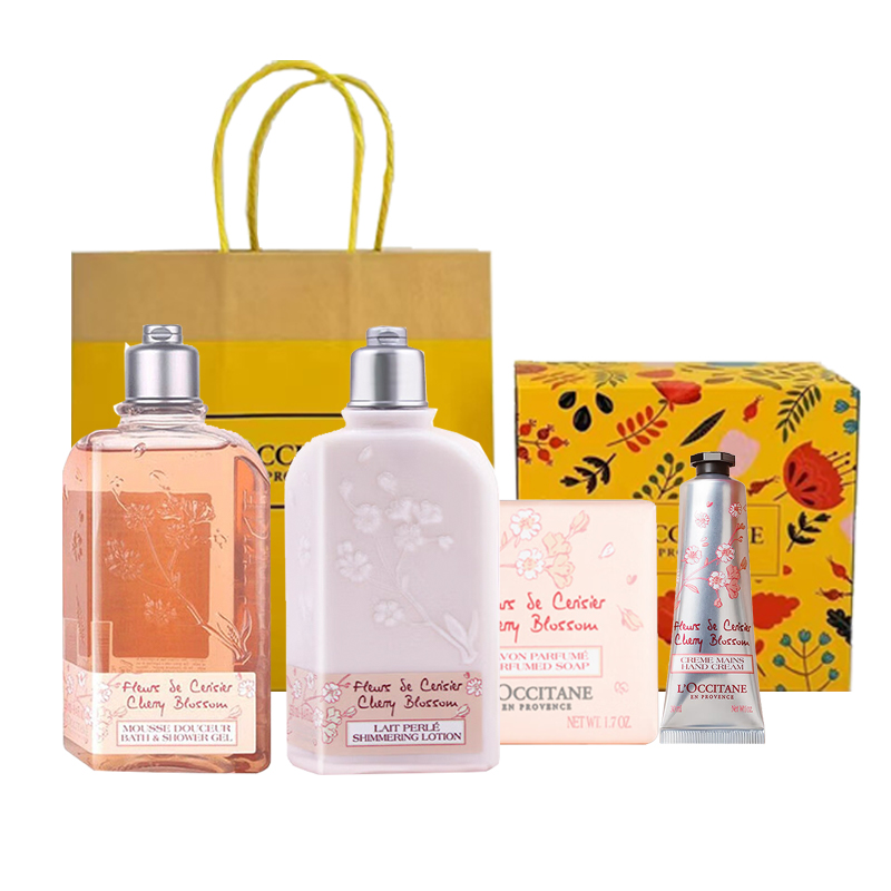 欧舒丹（L'OCCITANE） 甜蜜樱花沐浴润肤手霜洁肤四件套礼盒 甜蜜樱氛 250ML+250ML+30ML+50g 粉色（单位：盒）