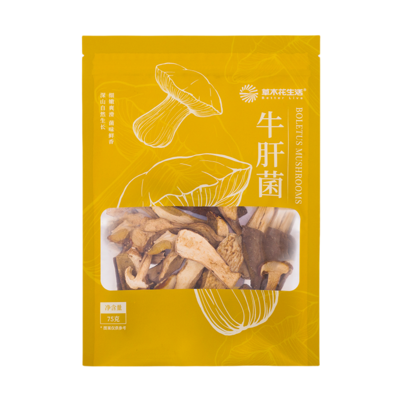 草木花生活 黄牛肝菌 细嫩爽滑 ，菌味鲜香 75g 黄色（单位：袋）