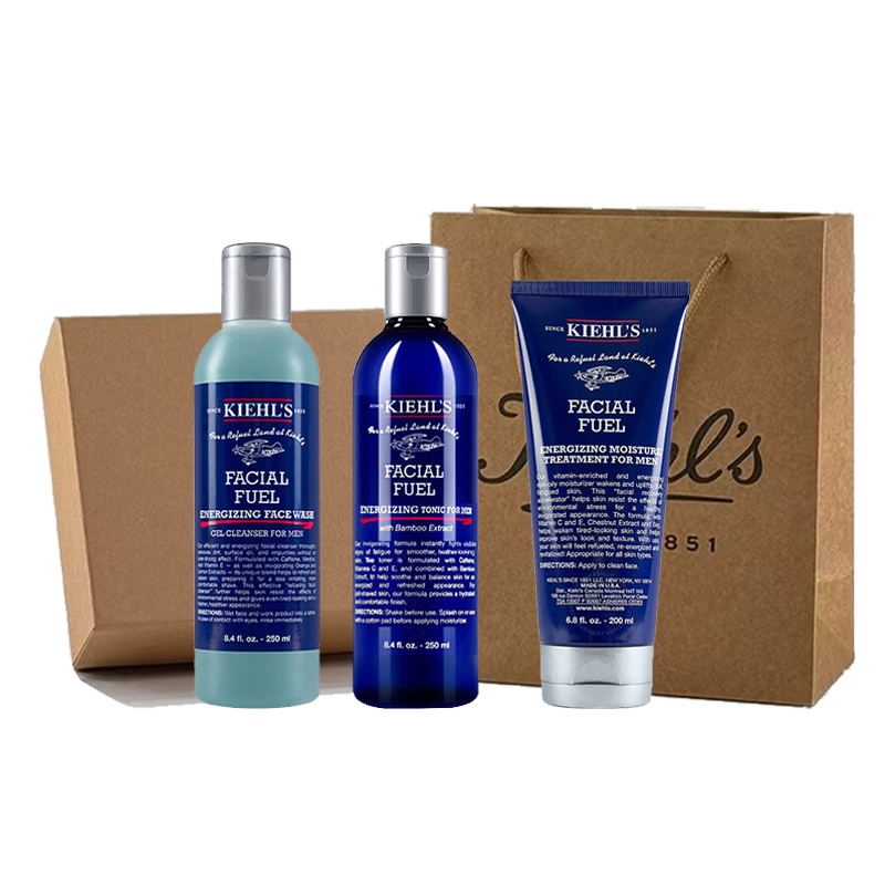 科颜氏（Kiehl's） 男士活力保湿三件套  ZB-021【专柜款】 洁面250ML+水250ML+乳125ML 蓝色（单位：盒）