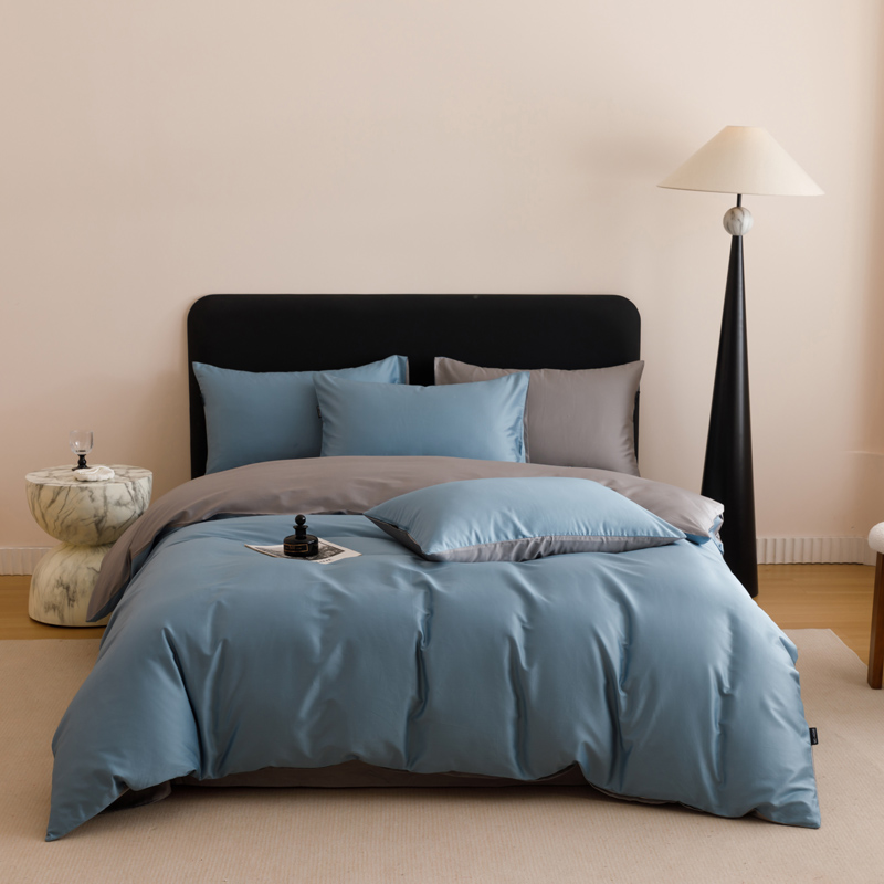安娜艾莎（ANNA AISHER） 100支长绒棉贡缎撞色四件套 简约纯净 200*230cm 深蓝色（单位：套）