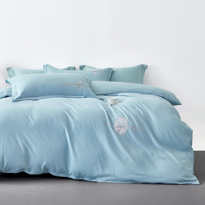 安娜艾莎（ANNA AISHER） 高支高密水洗臻棉刺绣四件套 高奢极简风 200*230cm  水蓝色（单位：套）