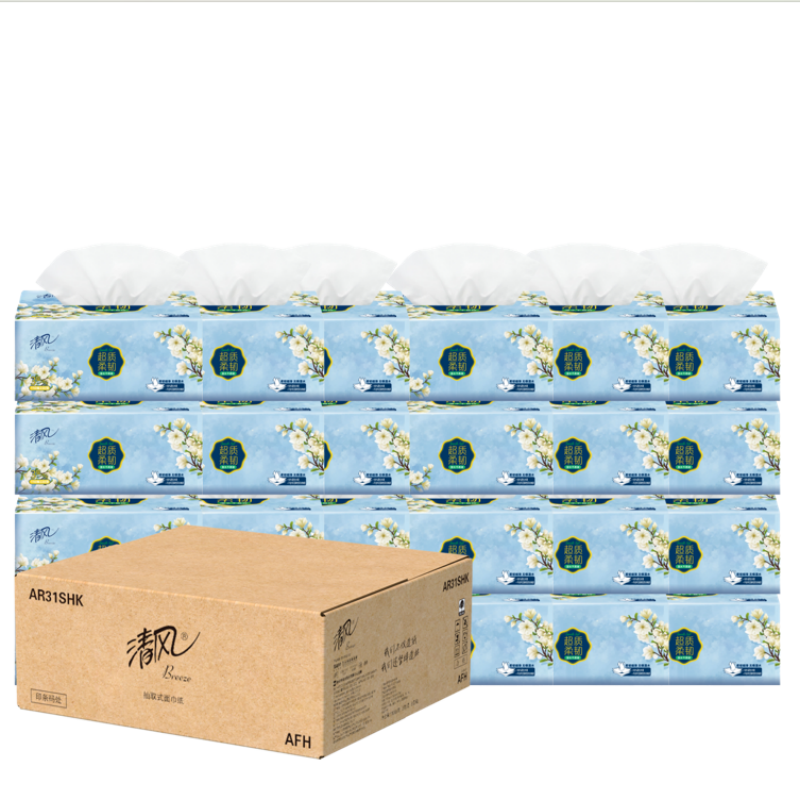 清风 超质柔韧抽纸 AR31SHK 3层110抽/包 24包 天蓝色（单位：箱）