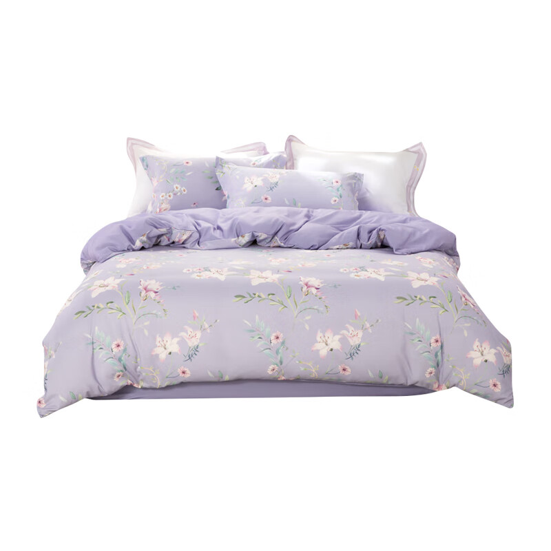 多喜爱（Dohia） 摩卡绒保暖舒适磨毛四件套 云梦花都 203*229cm 紫色（单位：套）