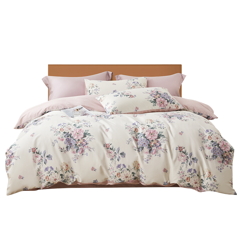 Topciy 40S精梳四件套-花汐   TX-TJ001 被套:200*230cm 床单:230*245cm 枕套:4 印花粉（单位：套）