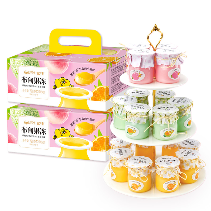 樱桃小丸子 布甸果冻香橙水蜜桃哈密瓜混合口味 果冻休闲儿童零食大礼包 720g*2盒（共12杯） 混色（单位：组）